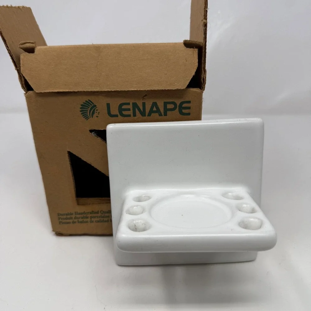 Lenape 1883 Porcelain Toothbrush Holder Matte White With Tumbler Cup Tray